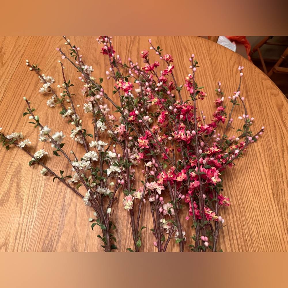 Artificial Blossom Branch Set - White, Light Pink, and Dark Pink Floral Stems - Picture 2 of 2